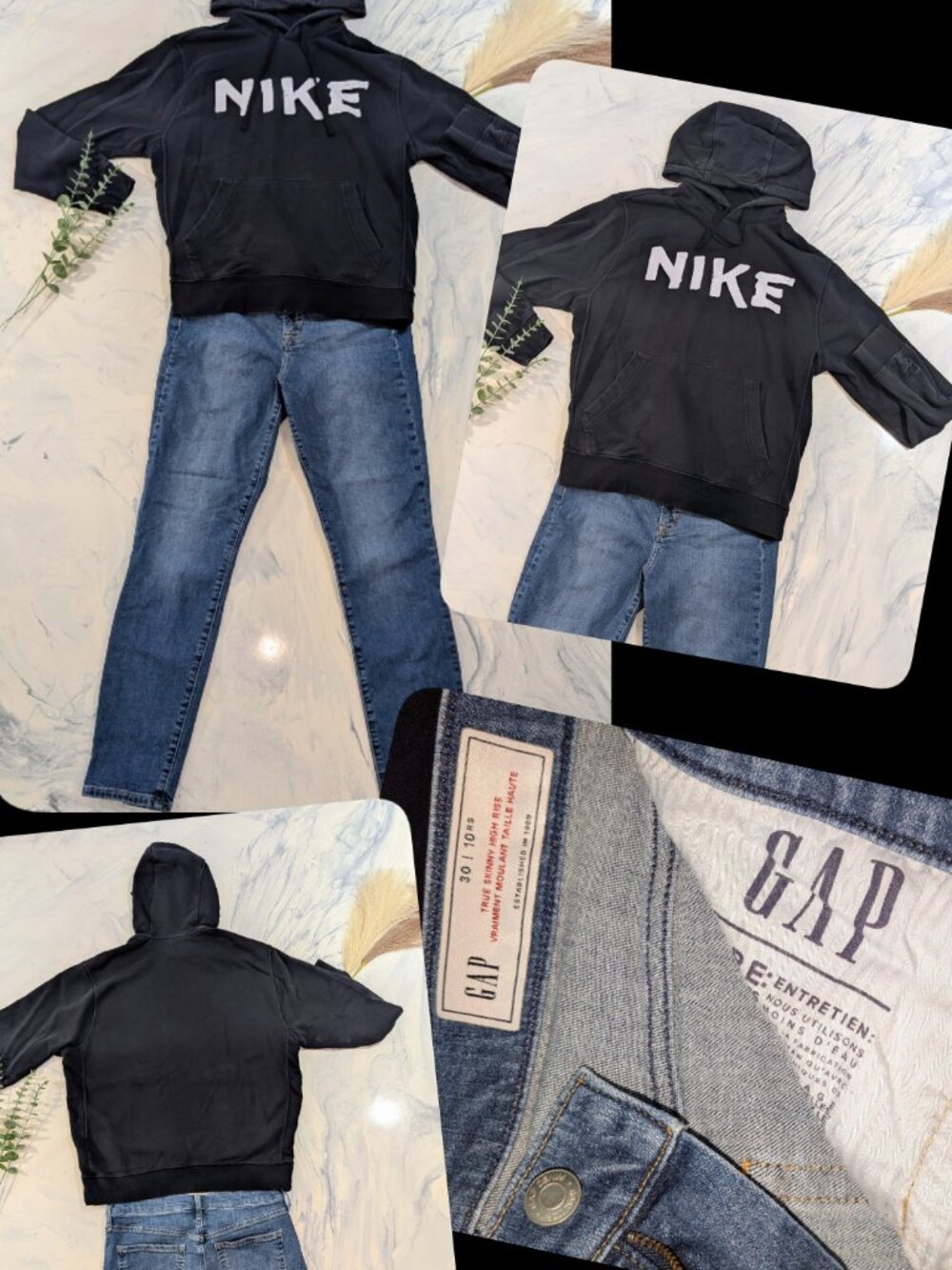 Ensemble Nike Hoodie Noir Médium + Jeans Gap Taille Haute